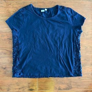 Gap Navy Blue Lace Detail Short Sleeve Tee Shirt Blouse Top